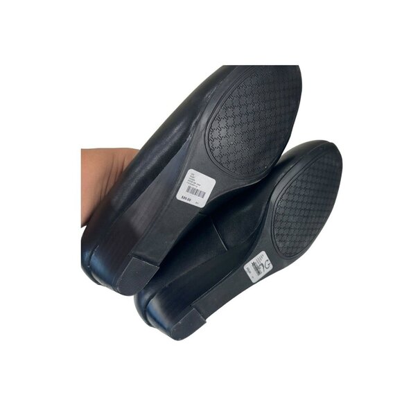 CATHERINES Women's 9 WIDE Black Wedge Slip On Shoes Comfy  Embellishment - Picture 4 of 10